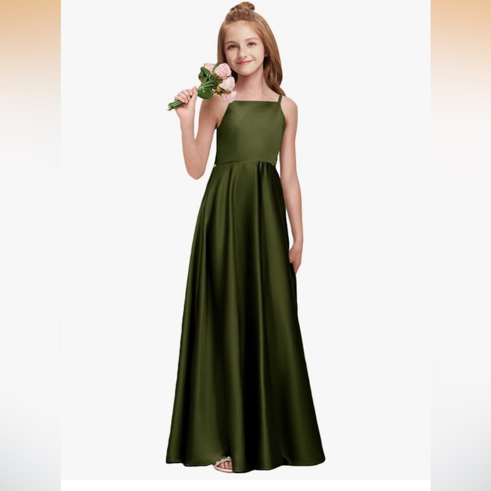 Olive Green Satin Girls' Formal Dress flower girl dress